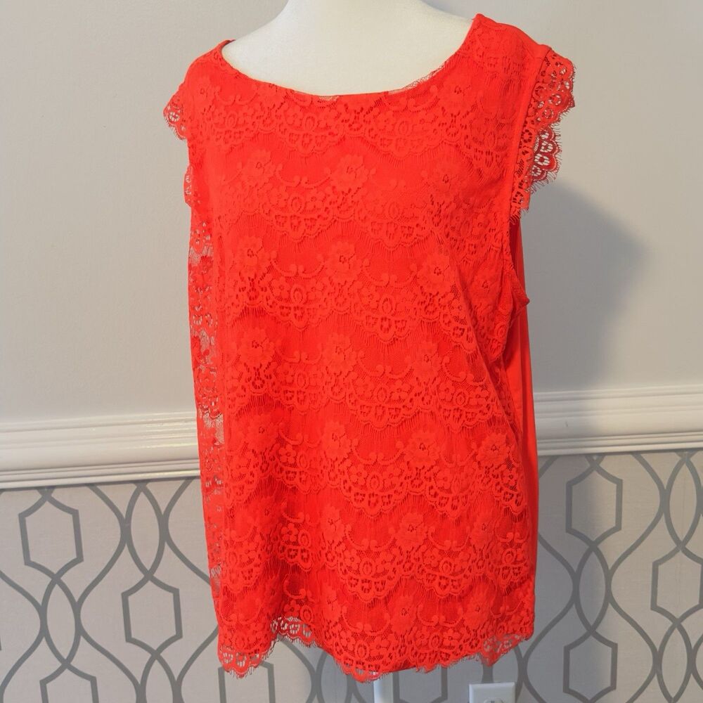 7th Avenue New York & Co XL Red T Shirt Tank Top Sleeveless Lace Front Only